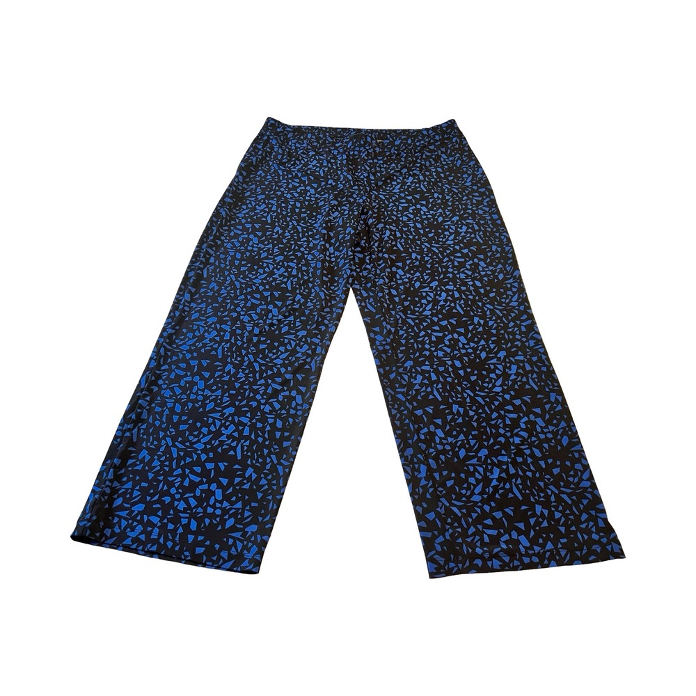 Susan‎ Graver Liquid Knit Wide Leg Pants Blue Black Geometric Mosaic Print XL